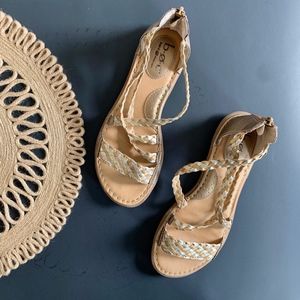 Born Women's Tan and White Braided Leather Sandals